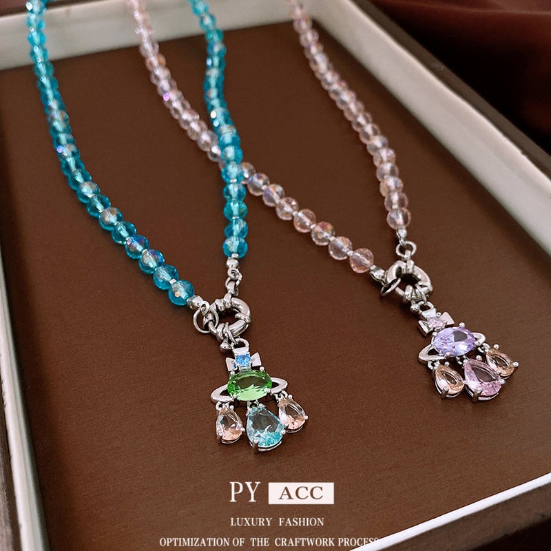 Zircon Saturn Crystal Pendant Necklace Ins Niche High-End Clavicle Chain Fashion Elegant Versatile Jewelry - Image 2